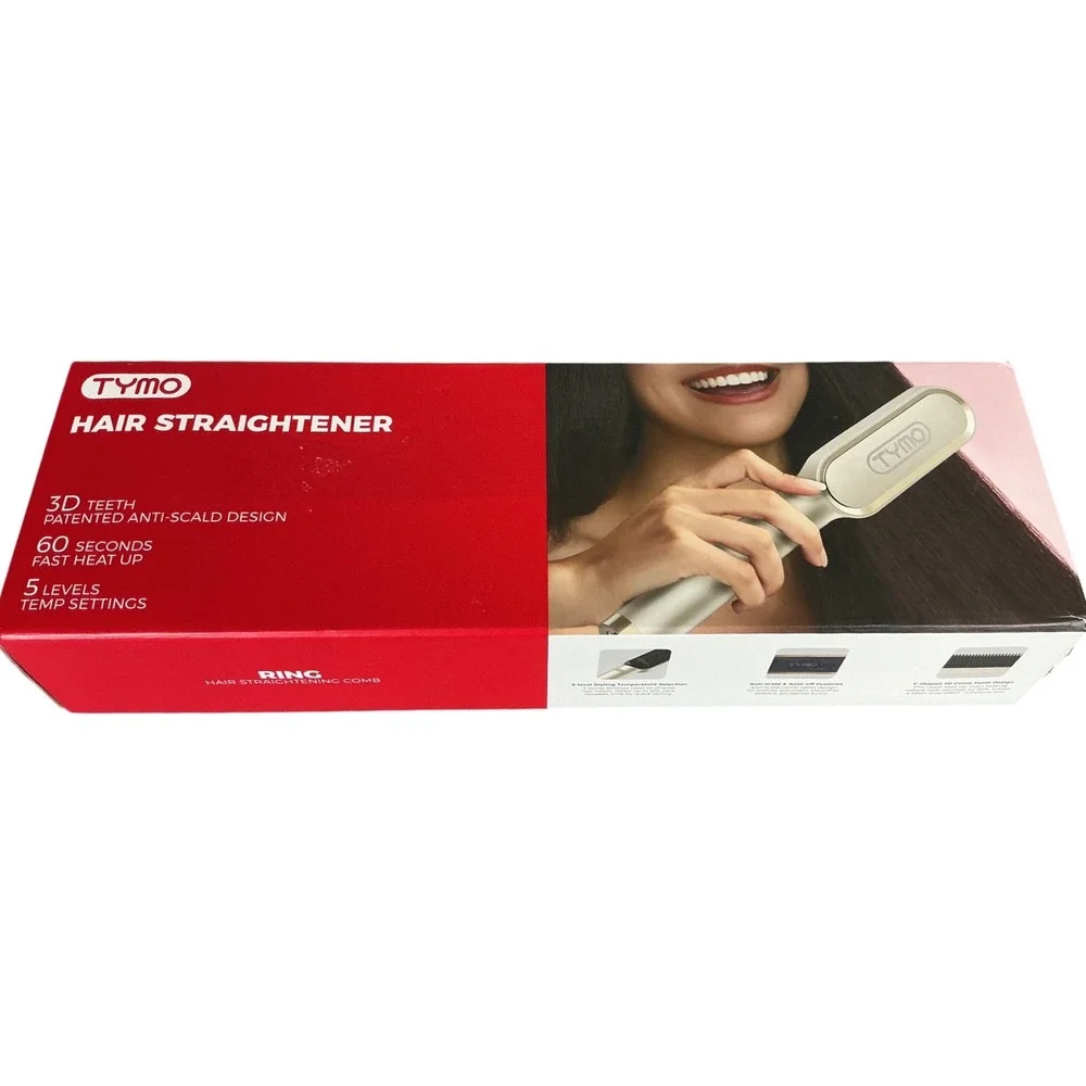 TYMO RING Hair Straightener Brush 3D Teeth Anti-Scald‎ 5 Temp Settings Gold NWT
